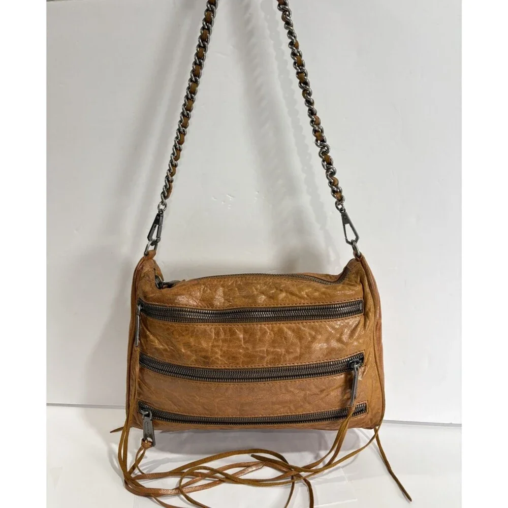 Rebecca Minkoff Women's Crinkled Leather Cognac Brown Crossbody Shoulder Bag